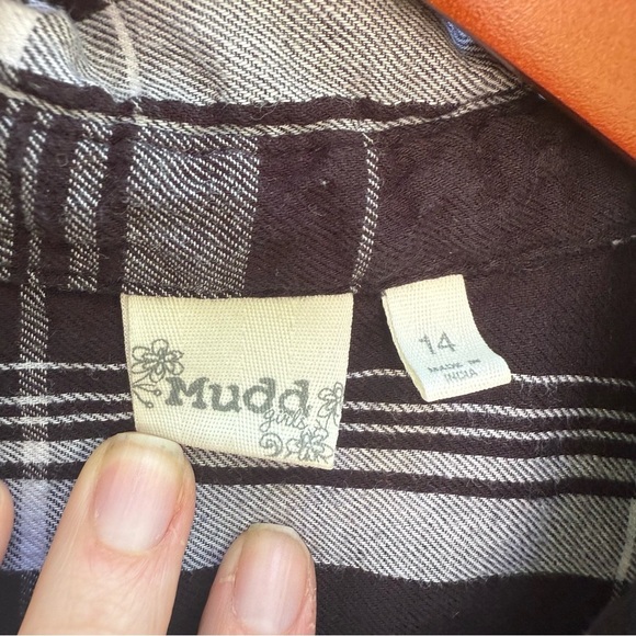 MUDD Girls Black White Plaid Long Sleeve Western Shirt Size 14 - Picture 2 of 8